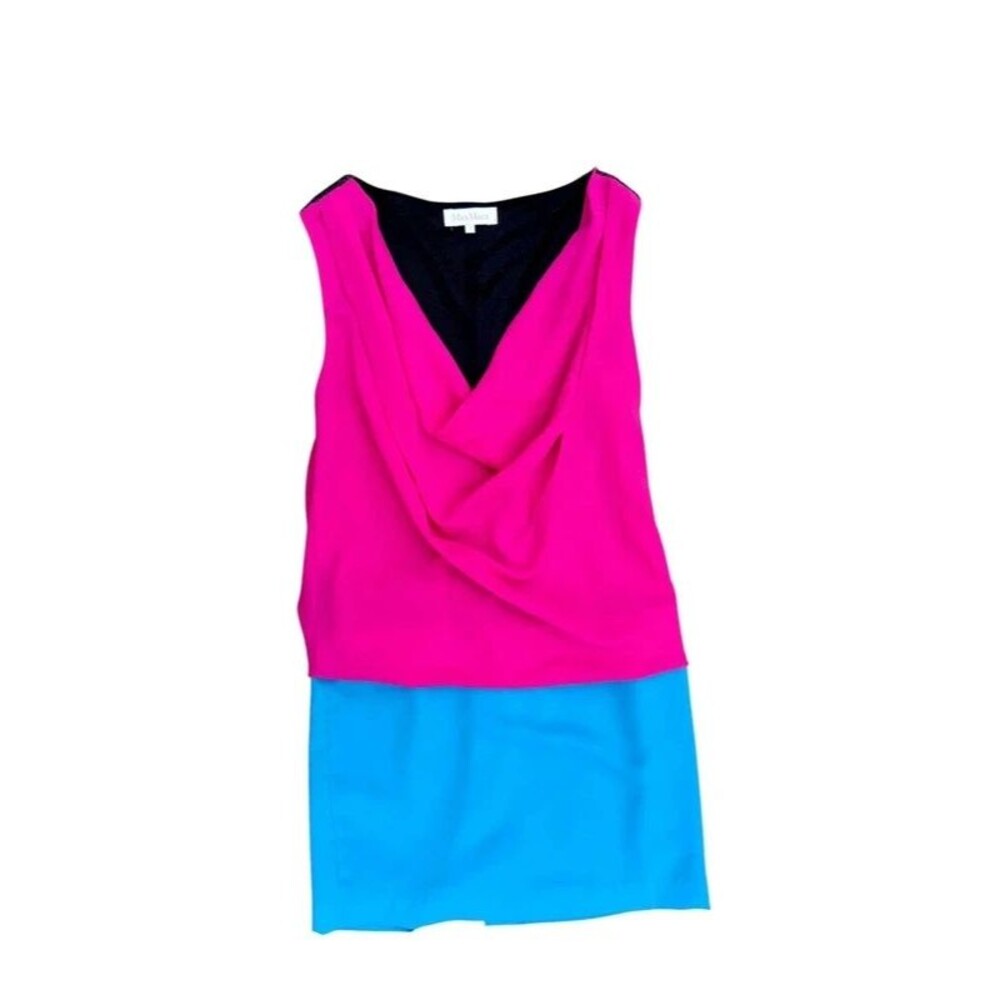 80s Retro Colorblock Max Mara Cowl Neck Silk Dress Halloween Costume - M
